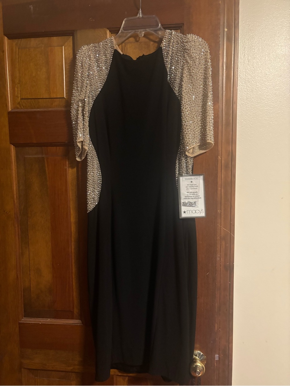 Macy's Black Evening Dress with Gold Beaded Silver Bolero
